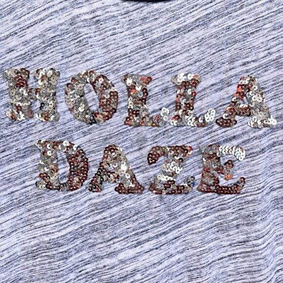PINK Victorias Secret HOLLA DAZE Sequin Ringer Tee Gray Black Gold Womens Small - Picture 3 of 5